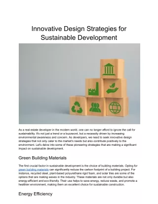 Innovative Design Strategies for Sustainable Development