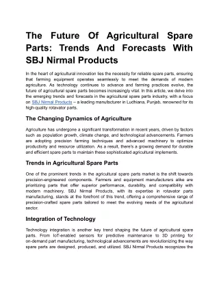 The Future of Agricultural Spare Parts_ Trends and Forecasts with SBJ Nirmal Products