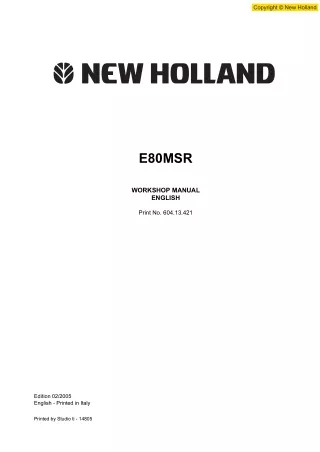 New Holland E80MSR Hydraulic Exavator Service Repair Manual