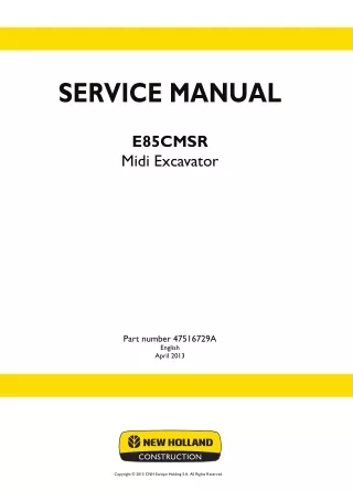 New Holland E85CMSR Midi Excavator Service Repair Manual