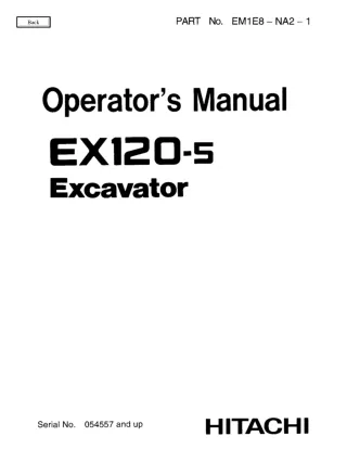 Hitachi EX120-5 Excavator operator’s manual Serial No. 054557 and up