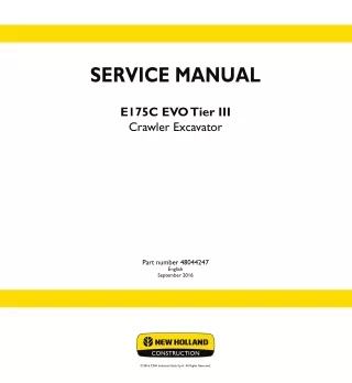 New Holland E175C EVO Tier 3 Crawler Excavator Service Repair Manual