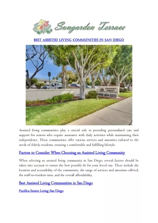 Best assisted living communities in San Diego