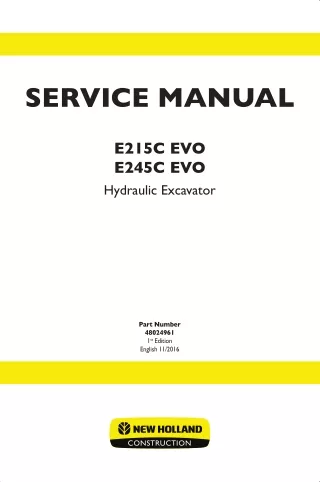 New Holland E215C EVO Hydraulic Excavator Service Repair Manual