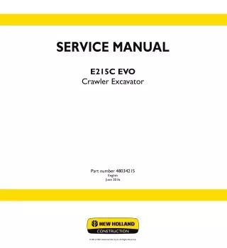 New Holland E215C EVO Tier 3 Crawler Excavator (LC Version) Service Repair Manual