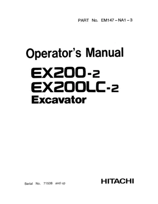 Hitachi EX200-2 EX200LC-2 Excavator operator’s Manual