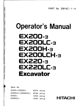Hitachi EX200-3 EX200H-3 Excavator operator’s manual SN 85079 and up