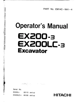 Hitachi EX200-3 Excavator operator’s manual SN85115 and up