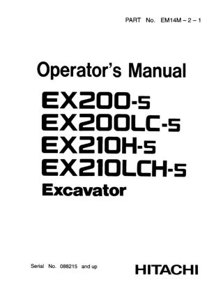 Hitachi EX200-5  Excavator operator’s manual Serial No. 088215 and up