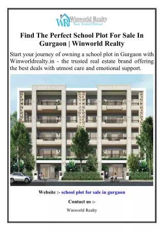 Find The Perfect School Plot For Sale In Gurgaon  Winworld Realty