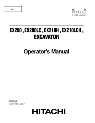 Hitachi EX200-5 Excavator operator’s manual Serial No. 50001 and up