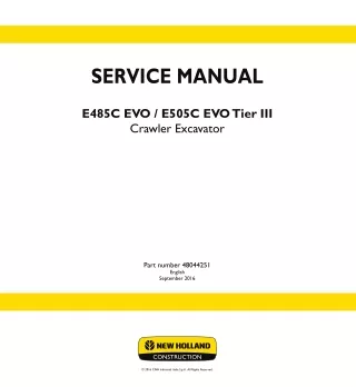 New Holland E485C EVO Tier III Crawler Excavator Service Repair Manual