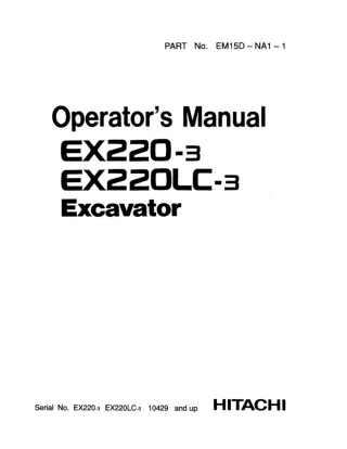 Hitachi EX220-3 Excavator operator’s manual SN10429 and up
