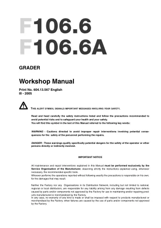 NEW HOLLAND F106.6 GRADER Service Repair Manual