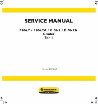 NEW HOLLAND F106.7 TIER 3 GRADER Service Repair Manual