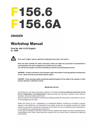 NEW HOLLAND F156.6 GRADER Service Repair Manual