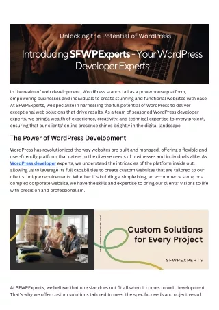Unlocking the Potential of WordPress Introducing SFWPExperts - Your WordPress Developer Experts