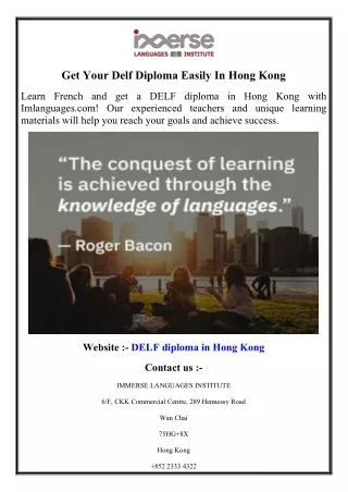 Get Your Delf Diploma Easily In Hong Kong