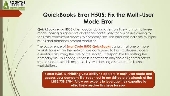 quickbooks error h505 fix the multi user mode error