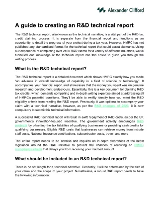 A guide to creating an R&D technical report