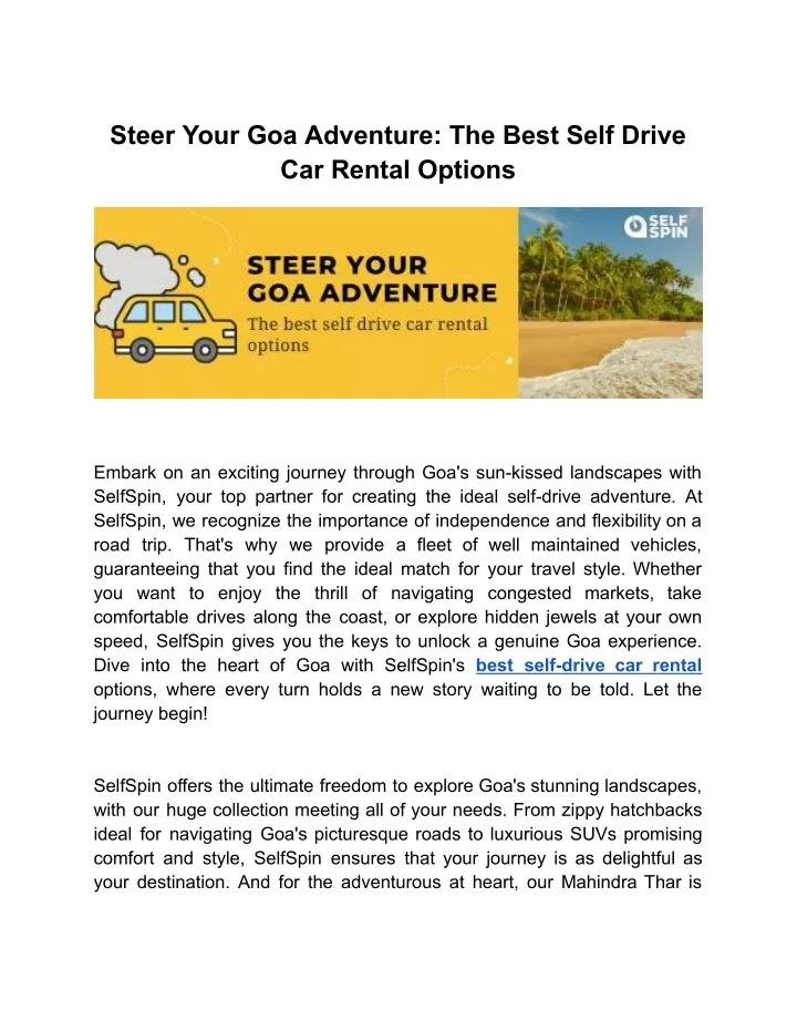steer your goa adventure the best self drive