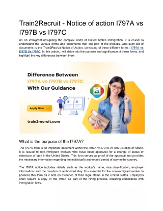 Train2Recruit - Notice of action I797A vs I797B vs I797C
