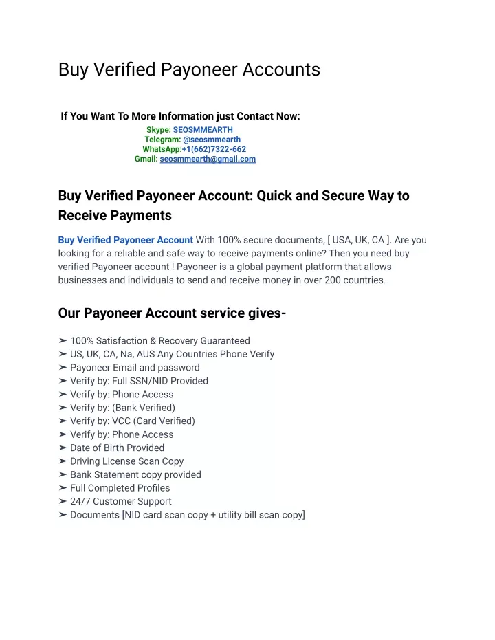 buy verified payoneer accounts