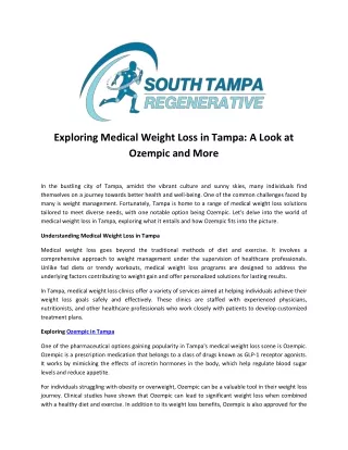 Exploring Medical Weight Loss in Tampa A Look at Ozempic and More