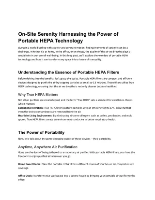 On-Site Serenity Harnessing the Power of Portable HEPA Technology