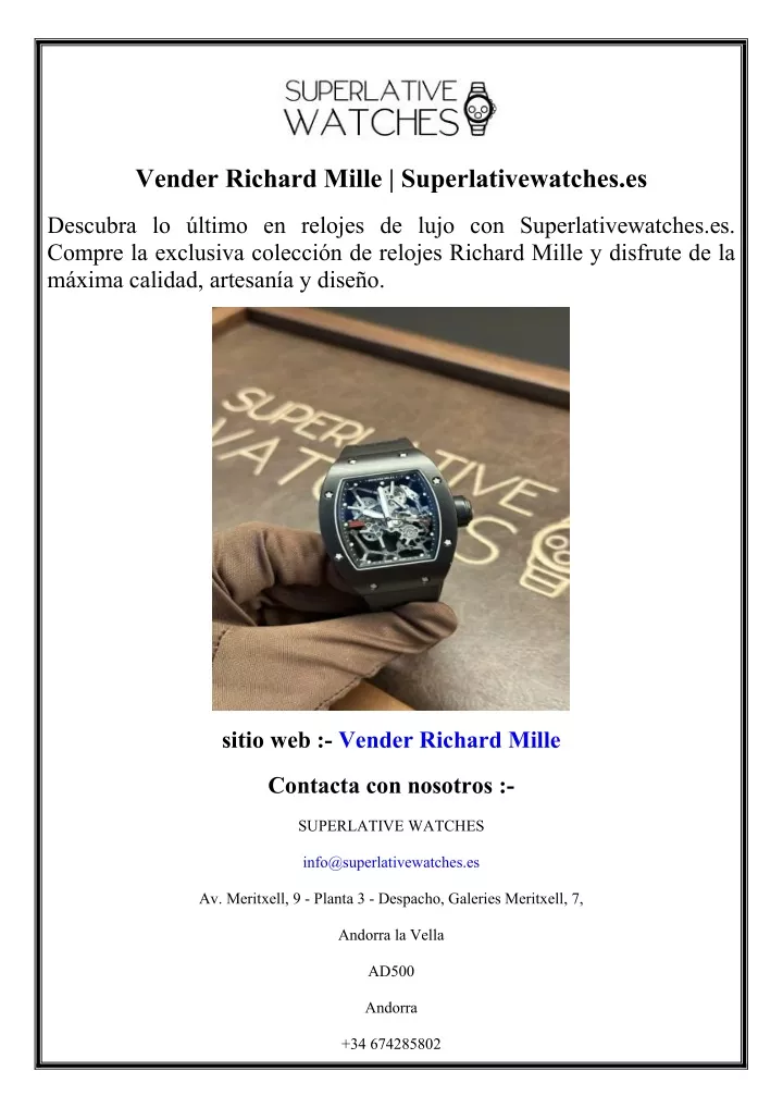 vender richard mille superlativewatches es