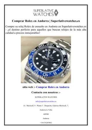 Comprar Rolex en Andorra Superlativewatches.es