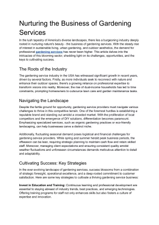 nurturing the business of gardening services
