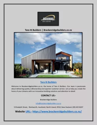 Tara Iti Builders | Brackenridgebuilders.co.nz