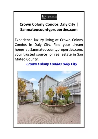 Crown Colony Condos Daly City  Sanmateocountyproperties.com