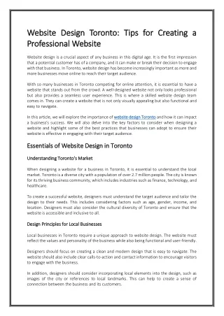 Website Design Toronto Tips for Creating a Professional Website