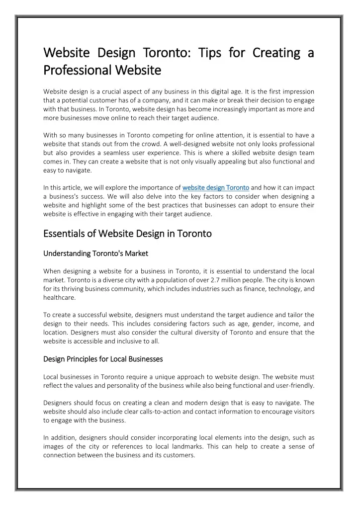 website design toronto tips for creating