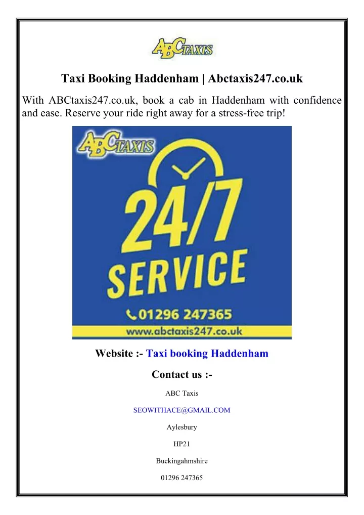 taxi booking haddenham abctaxis247 co uk