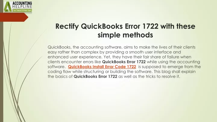 rectify quickbooks error 1722 with these simple methods
