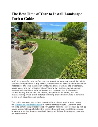 The Best Time of Year to Install Landscape Turf a Guide