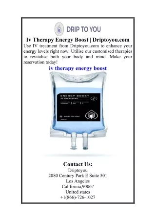 Iv Therapy Energy Boost  Driptoyou.com