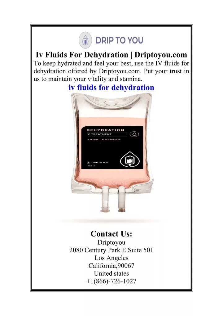 iv fluids for dehydration driptoyou com to keep