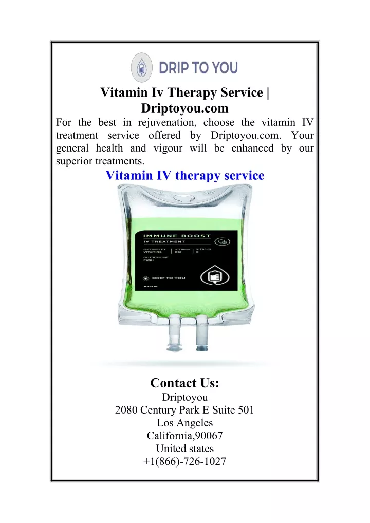 vitamin iv therapy service driptoyou