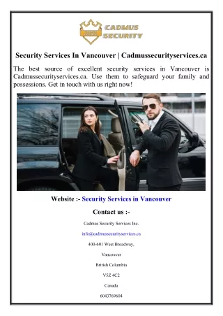 Security Services In Vancouver  Cadmussecurityservices.ca