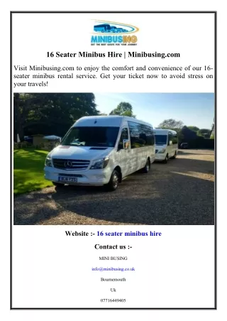16 Seater Minibus Hire  Minibusing.com