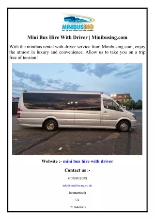 Mini Bus Hire With Driver  Minibusing.com