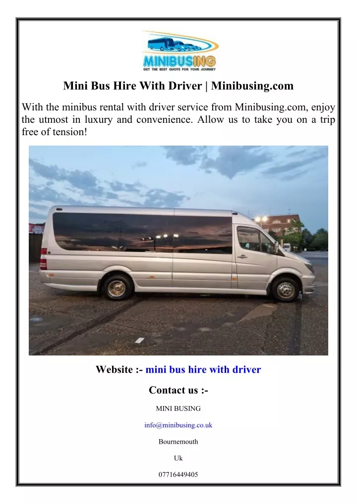 mini bus hire with driver minibusing com