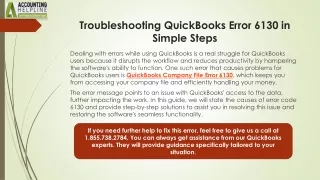 How to Resolve QuickBooks Company File Error 6130 Quickly and Easily