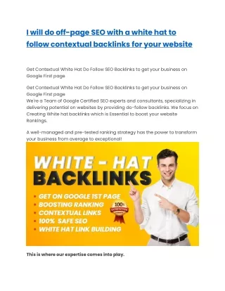 I will do off-page SEO with a white hat to follow contextual backlinks for your website