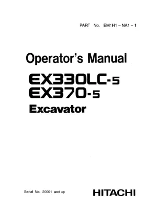 Hitachi EX330LC-5 Excavator operator’s manual Serial No. 20001 and up
