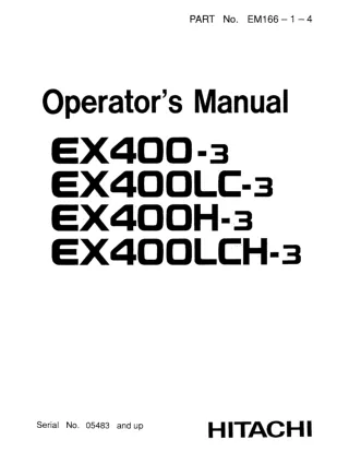 Hitachi EX400-3 Excavator operator’s manual Serial No. 05483 and up